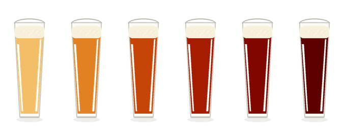 Six beer color illustrations drawn from style SRM ranges
